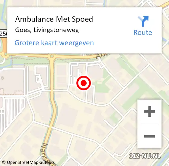 Locatie op kaart van de 112 melding: Ambulance Met Spoed Naar Goes, Livingstoneweg op 2 maart 2016 16:19