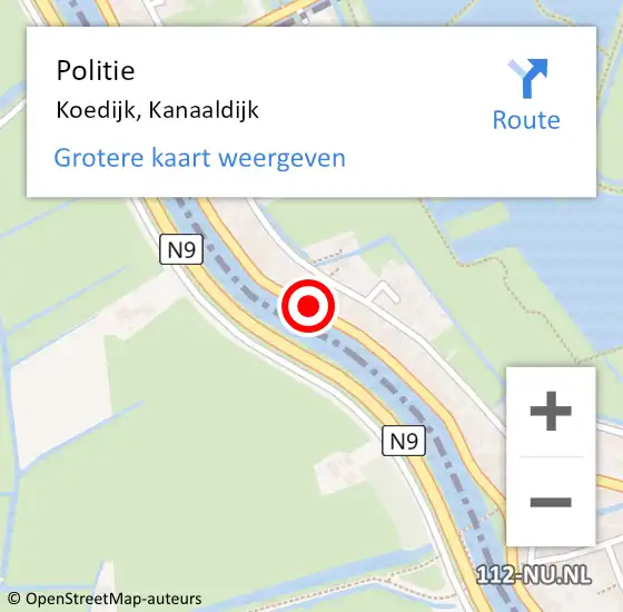 Locatie op kaart van de 112 melding: Politie Koedijk, Kanaaldijk op 2 maart 2016 16:27