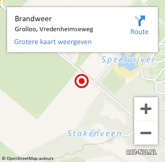 Locatie op kaart van de 112 melding: Brandweer Grolloo, Vredenheimseweg op 2 maart 2016 17:15