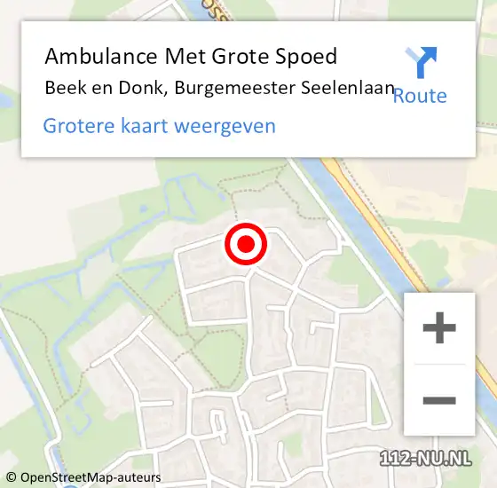 Locatie op kaart van de 112 melding: Ambulance Met Grote Spoed Naar Beek en Donk, Burgemeester Seelenlaan op 2 maart 2016 17:23