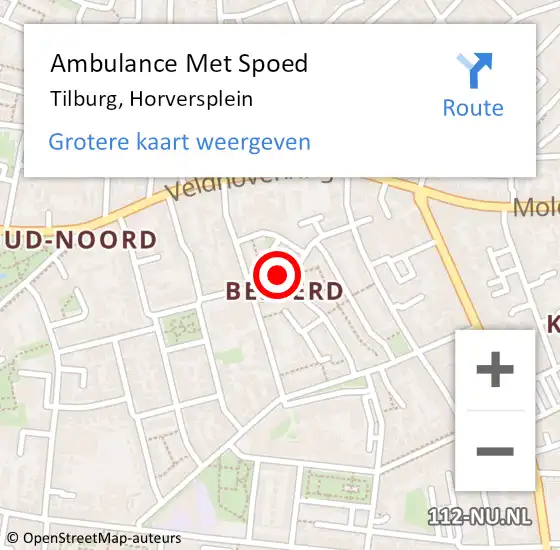 Locatie op kaart van de 112 melding: Ambulance Met Spoed Naar Tilburg, Horversplein op 7 december 2013 15:12