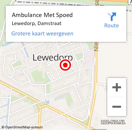 Locatie op kaart van de 112 melding: Ambulance Met Spoed Naar Lewedorp, Damstraat op 2 maart 2016 22:11