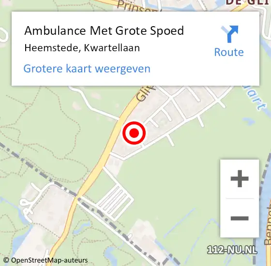 Locatie op kaart van de 112 melding: Ambulance Met Grote Spoed Naar Heemstede, Kwartellaan op 2 maart 2016 22:21