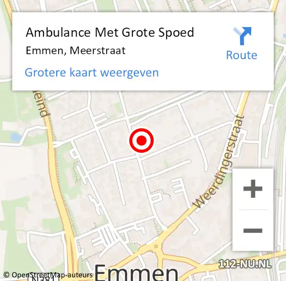 Locatie op kaart van de 112 melding: Ambulance Met Grote Spoed Naar Emmen, Meerstraat op 15 september 2013 10:16