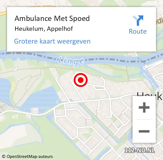 Locatie op kaart van de 112 melding: Ambulance Met Spoed Naar Heukelum, Appelhof op 3 maart 2016 02:22