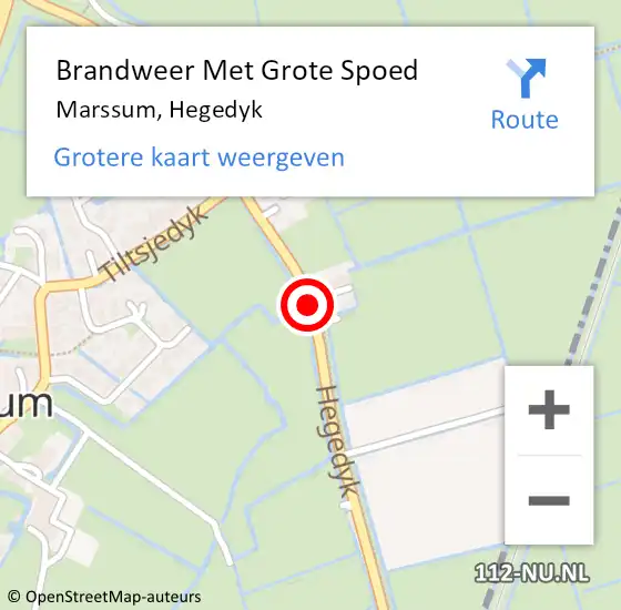 Locatie op kaart van de 112 melding: Brandweer Met Grote Spoed Naar Marssum, Hegedyk op 3 maart 2016 04:25