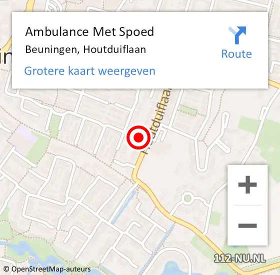Locatie op kaart van de 112 melding: Ambulance Met Spoed Naar Beuningen, Houtduiflaan op 3 maart 2016 07:57