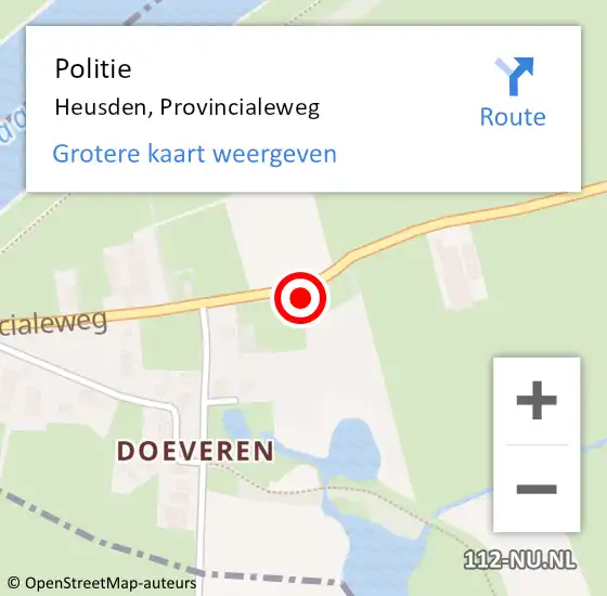 Locatie op kaart van de 112 melding: Politie Heusden, Provincialeweg op 3 maart 2016 08:45