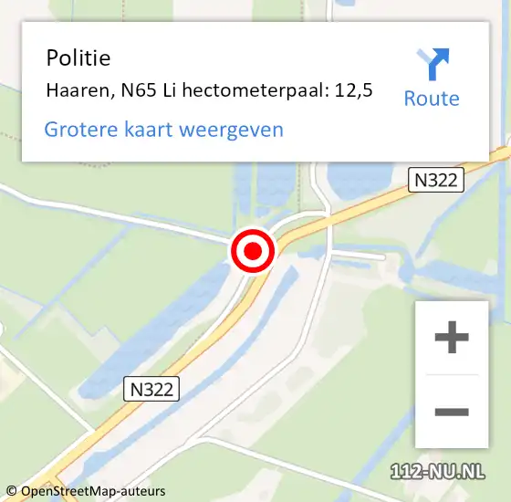 Locatie op kaart van de 112 melding: Politie Haaren, N65 Li hectometerpaal: 12,5 op 3 maart 2016 08:45