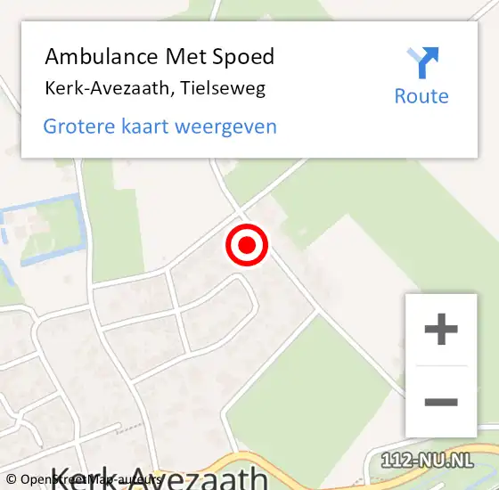 Locatie op kaart van de 112 melding: Ambulance Met Spoed Naar Kerk-Avezaath, Tielseweg op 3 maart 2016 10:50