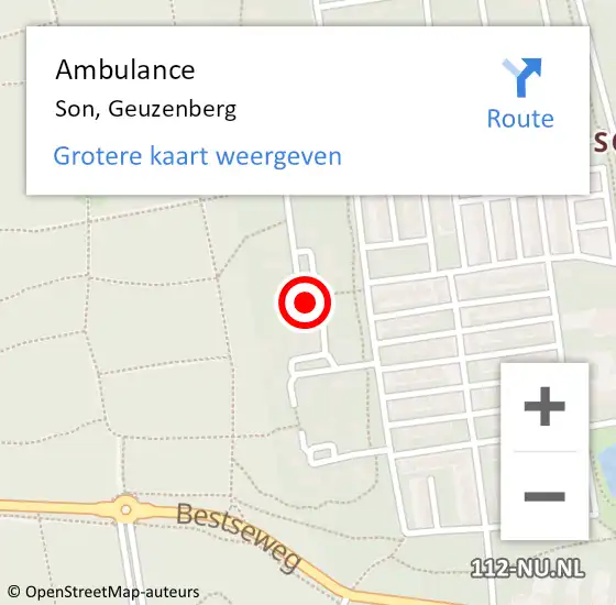 Locatie op kaart van de 112 melding: Ambulance Son, Geuzenberg op 3 maart 2016 10:57