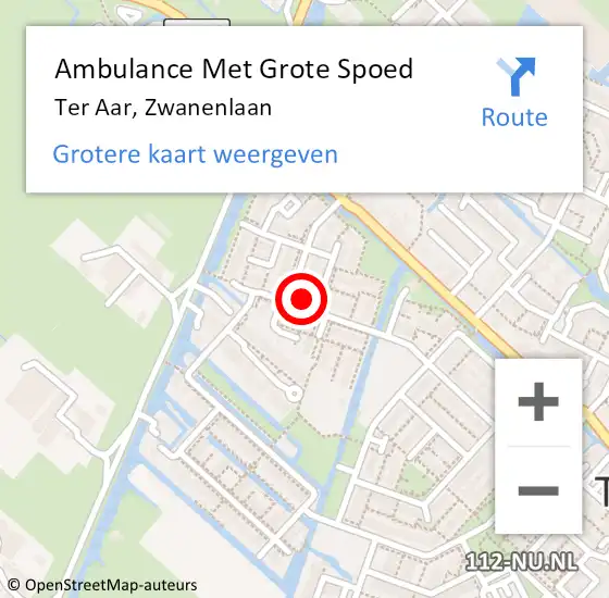 Locatie op kaart van de 112 melding: Ambulance Met Grote Spoed Naar Ter Aar, Zwanenlaan op 3 maart 2016 11:32