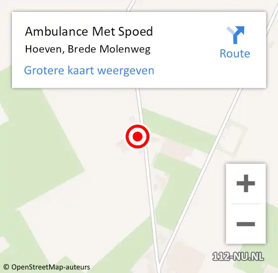 Locatie op kaart van de 112 melding: Ambulance Met Spoed Naar Hoeven, Brede Molenweg op 7 december 2013 16:43