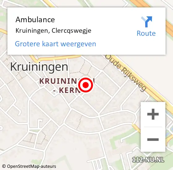 Locatie op kaart van de 112 melding: Ambulance Kruiningen, Clercqswegje op 3 maart 2016 12:56