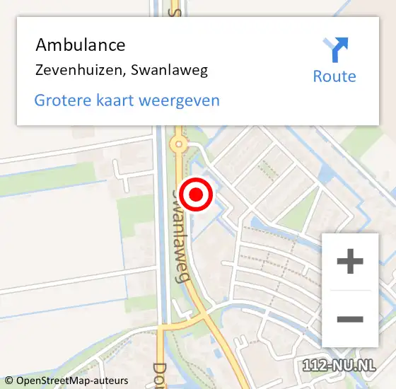 Locatie op kaart van de 112 melding: Ambulance Zevenhuizen, Swanlaweg op 3 maart 2016 13:46