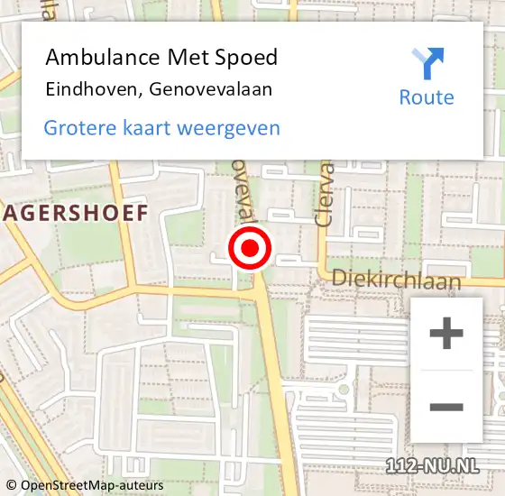 Locatie op kaart van de 112 melding: Ambulance Met Spoed Naar Eindhoven, Genovevalaan op 3 maart 2016 15:26