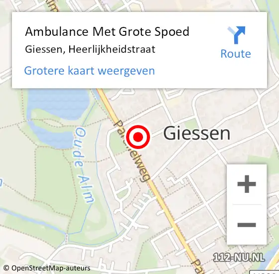 Locatie op kaart van de 112 melding: Ambulance Met Grote Spoed Naar Giessen, Heerlijkheidstraat op 3 maart 2016 17:44