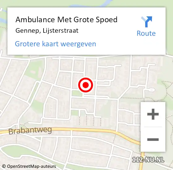 Locatie op kaart van de 112 melding: Ambulance Met Grote Spoed Naar Gennep, Lijsterstraat op 3 maart 2016 19:31