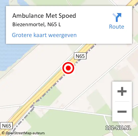 Locatie op kaart van de 112 melding: Ambulance Met Spoed Naar Biezenmortel, N65 L op 3 maart 2016 19:40