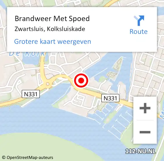 Locatie op kaart van de 112 melding: Brandweer Met Spoed Naar Zwartsluis, Kolksluiskade op 3 maart 2016 19:53