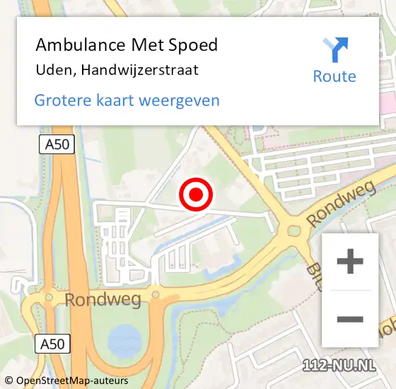 Locatie op kaart van de 112 melding: Ambulance Met Spoed Naar Uden, Handwijzerstraat op 3 maart 2016 21:44