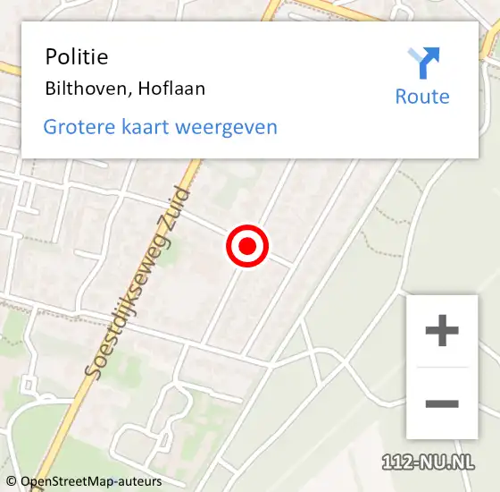 Locatie op kaart van de 112 melding: Politie Bilthoven, Hoflaan op 4 maart 2016 09:12