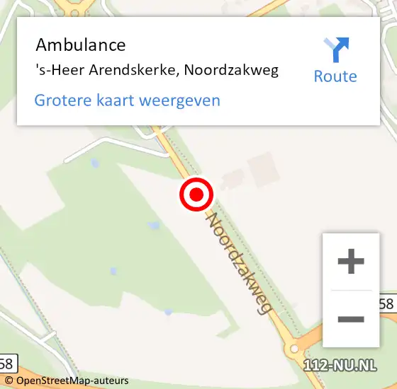 Locatie op kaart van de 112 melding: Ambulance 's-Heer Arendskerke, Noordzakweg op 4 maart 2016 10:09