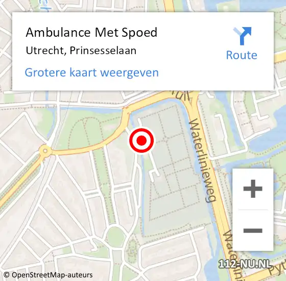 Locatie op kaart van de 112 melding: Ambulance Met Spoed Naar Utrecht, Prinsesselaan op 4 maart 2016 10:27