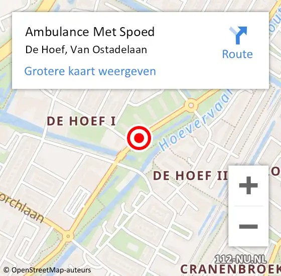 Locatie op kaart van de 112 melding: Ambulance Met Spoed Naar De Hoef, Van Ostadelaan op 4 maart 2016 11:42