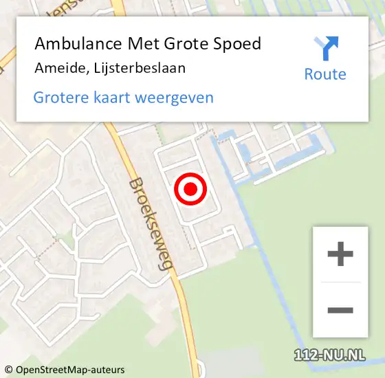 Locatie op kaart van de 112 melding: Ambulance Met Grote Spoed Naar Ameide, Lijsterbeslaan op 4 maart 2016 12:56