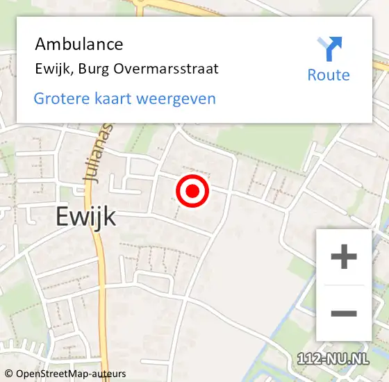 Locatie op kaart van de 112 melding: Ambulance Ewijk, Burg Overmarsstraat op 4 maart 2016 13:51