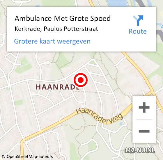 Locatie op kaart van de 112 melding: Ambulance Met Grote Spoed Naar Kerkrade, Paulus Potterstraat op 7 december 2013 19:24