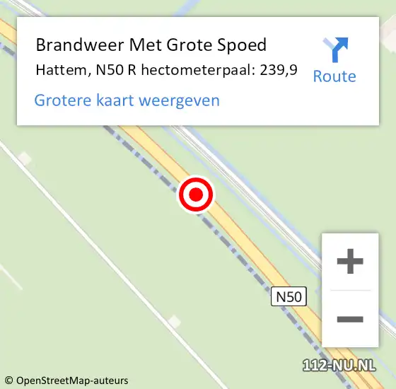 Locatie op kaart van de 112 melding: Brandweer Met Grote Spoed Naar Hattem, N50 R hectometerpaal: 239,9 op 4 maart 2016 14:18