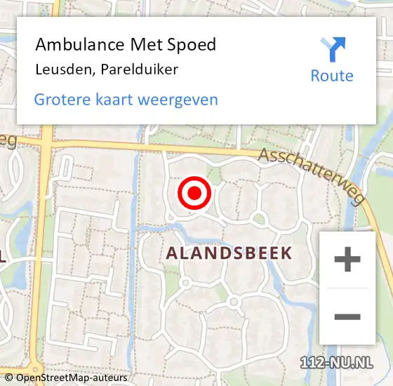 Locatie op kaart van de 112 melding: Ambulance Met Spoed Naar Leusden, Parelduiker op 4 maart 2016 16:05