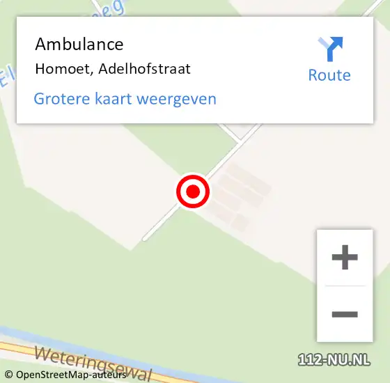Locatie op kaart van de 112 melding: Ambulance Homoet, Adelhofstraat op 4 maart 2016 16:09