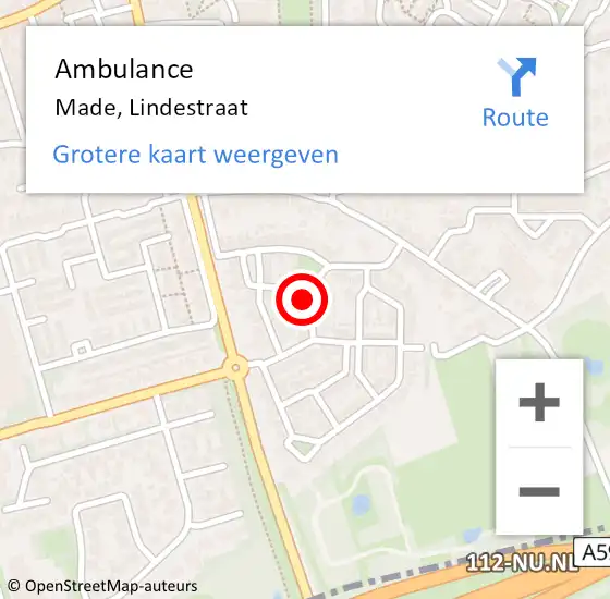 Locatie op kaart van de 112 melding: Ambulance Made, Lindestraat op 4 maart 2016 16:20