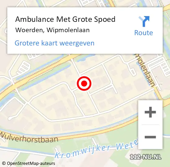 Locatie op kaart van de 112 melding: Ambulance Met Grote Spoed Naar Woerden, Wipmolenlaan op 4 maart 2016 17:35