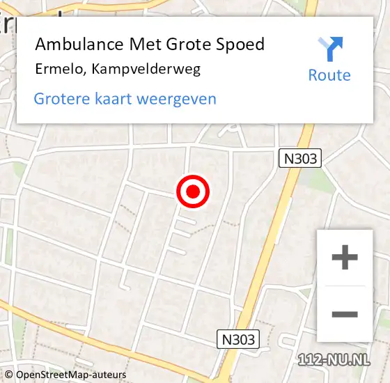 Locatie op kaart van de 112 melding: Ambulance Met Grote Spoed Naar Ermelo, Kampvelderweg op 4 maart 2016 17:40