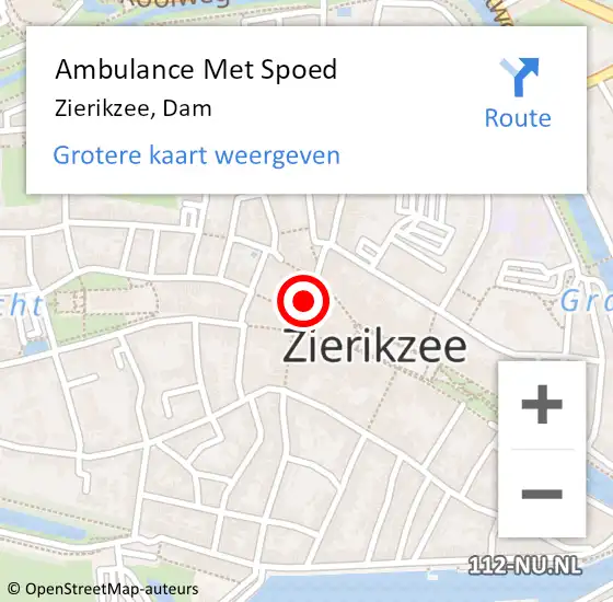 Locatie op kaart van de 112 melding: Ambulance Met Spoed Naar Zierikzee, Dam op 7 december 2013 20:03