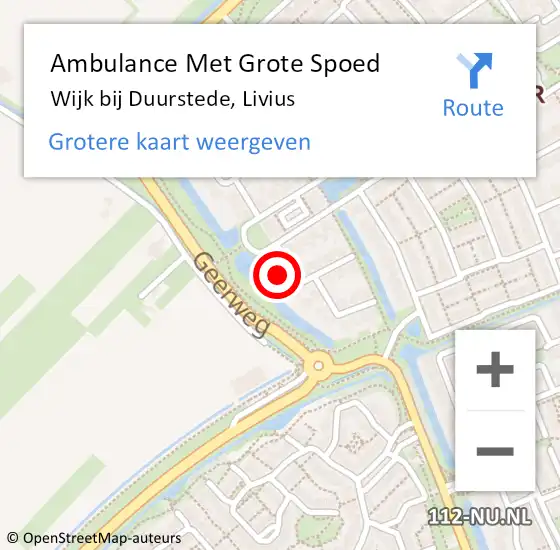 Locatie op kaart van de 112 melding: Ambulance Met Grote Spoed Naar Wijk bij Duurstede, Livius op 4 maart 2016 18:31