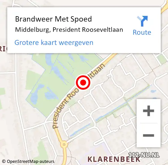 Locatie op kaart van de 112 melding: Brandweer Met Spoed Naar Middelburg, President Rooseveltlaan op 4 maart 2016 21:20