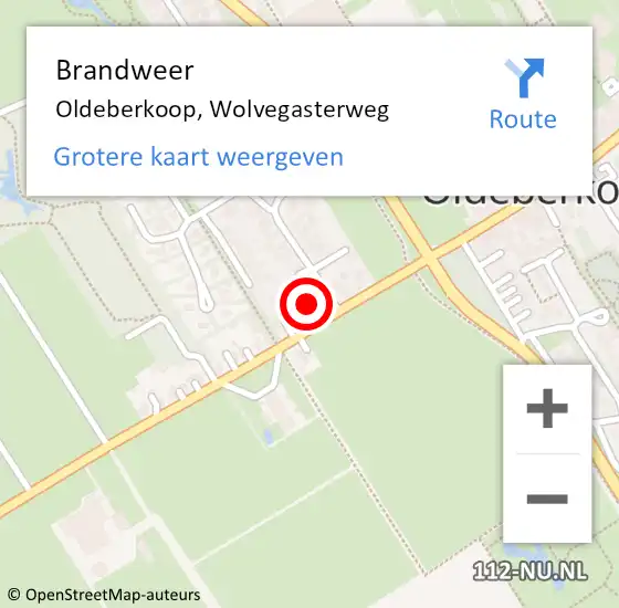 Locatie op kaart van de 112 melding: Brandweer Oldeberkoop, Wolvegasterweg op 7 december 2013 20:34