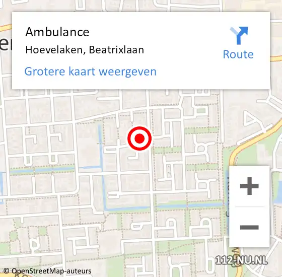 Locatie op kaart van de 112 melding: Ambulance Hoevelaken, Beatrixlaan op 5 maart 2016 02:35