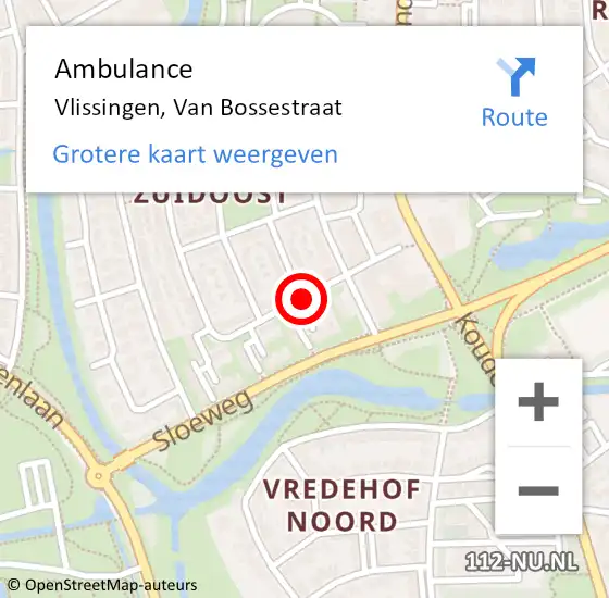 Locatie op kaart van de 112 melding: Ambulance Vlissingen, Van Bossestraat op 5 maart 2016 08:49