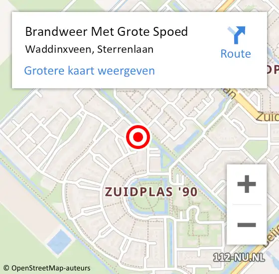 Locatie op kaart van de 112 melding: Brandweer Met Grote Spoed Naar Waddinxveen, Sterrenlaan op 5 maart 2016 09:58