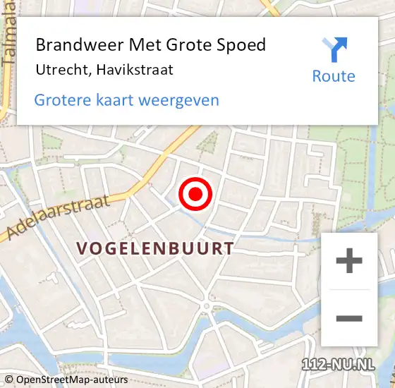 Locatie op kaart van de 112 melding: Brandweer Met Grote Spoed Naar Utrecht, Havikstraat op 5 maart 2016 11:01