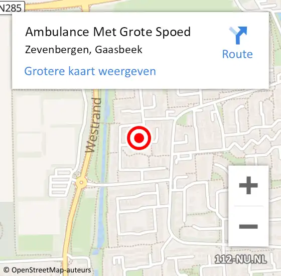 Locatie op kaart van de 112 melding: Ambulance Met Grote Spoed Naar Zevenbergen, Gaasbeek op 5 maart 2016 11:22