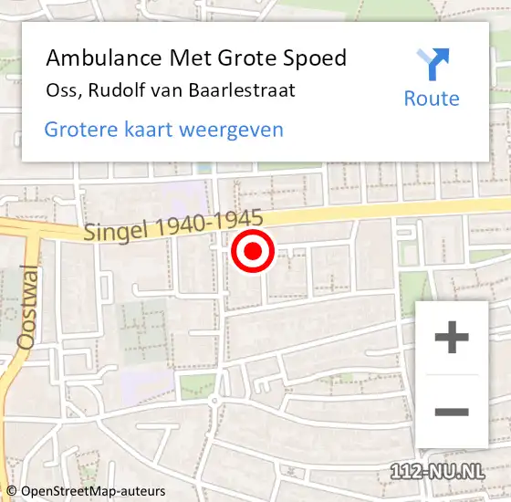 Locatie op kaart van de 112 melding: Ambulance Met Grote Spoed Naar Oss, Rudolf van Baarlestraat op 6 september 2013 13:44