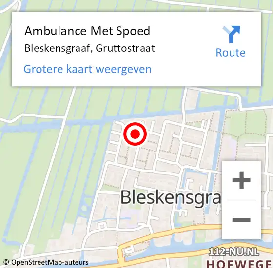 Locatie op kaart van de 112 melding: Ambulance Met Spoed Naar Bleskensgraaf, Gruttostraat op 5 maart 2016 12:37