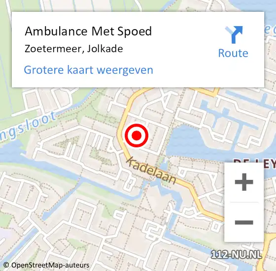 Locatie op kaart van de 112 melding: Ambulance Met Spoed Naar Zoetermeer, Jolkade op 5 maart 2016 12:52